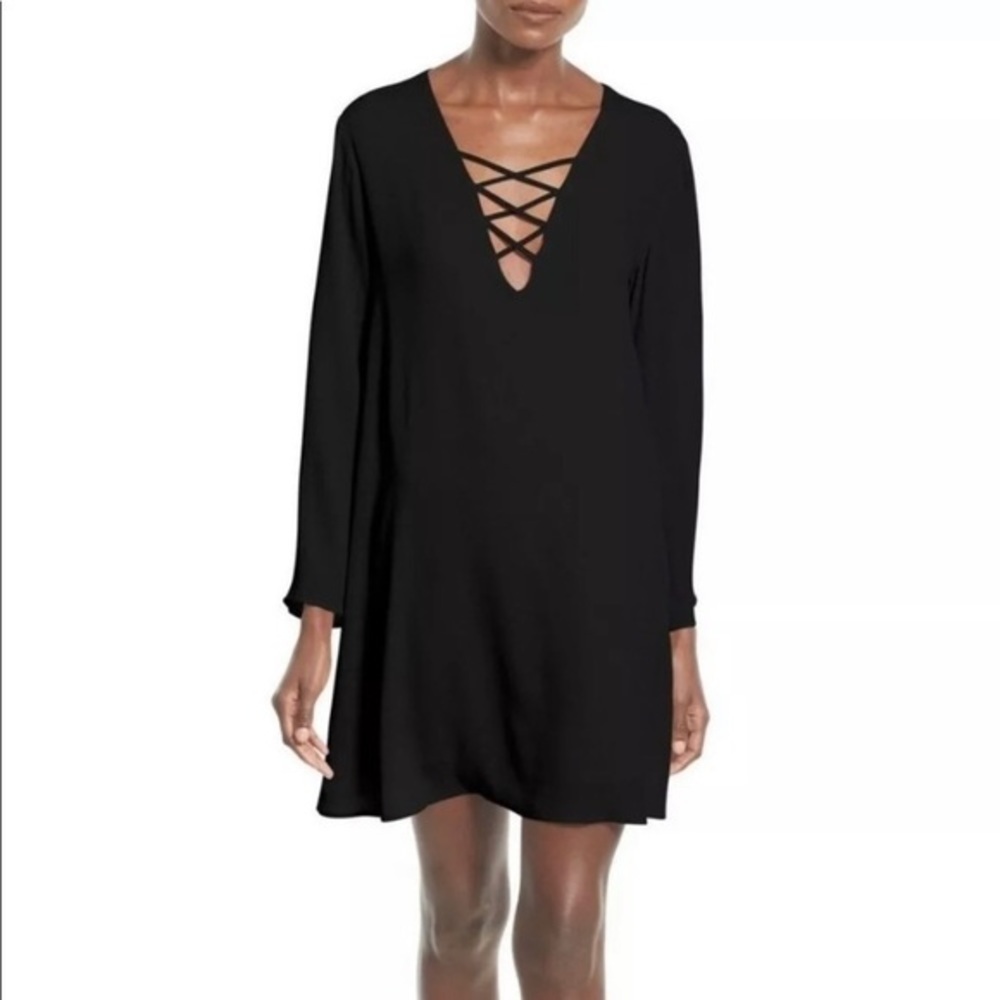 NWOT Express Lattice Lace-Up Long Sleeve Dress